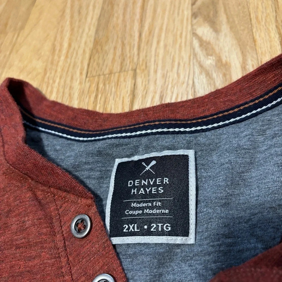 Denver Hayes | Burnt Orange Modern Fit Short  Sleeved High V-Neck 2 Button Shirt - Picture 2 of 7